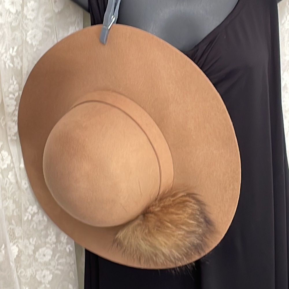 Beautiful Camel Felt Winter Hat with Real Fur Accent